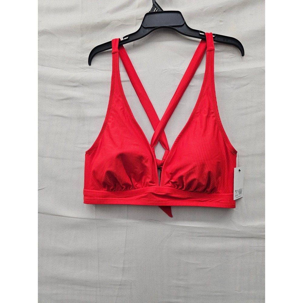 Solid & Striped Womens Ribbed Tie Back Bikini Top Red Nylon Blend Swim Size 2X
